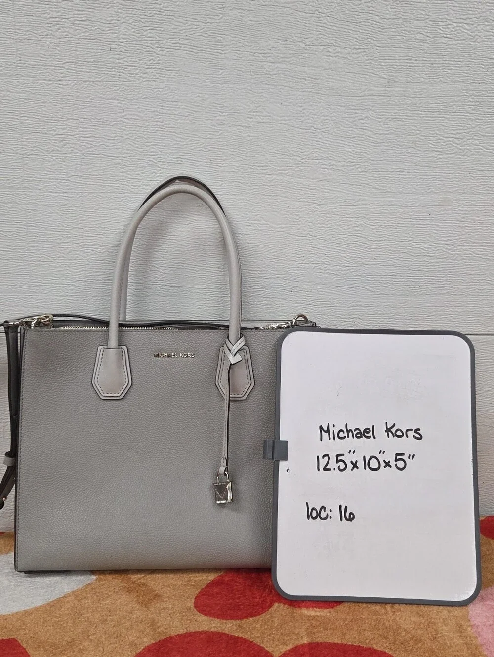Michael Kors Light Gray Pebbled Leather Satchel with Shoulder Strap